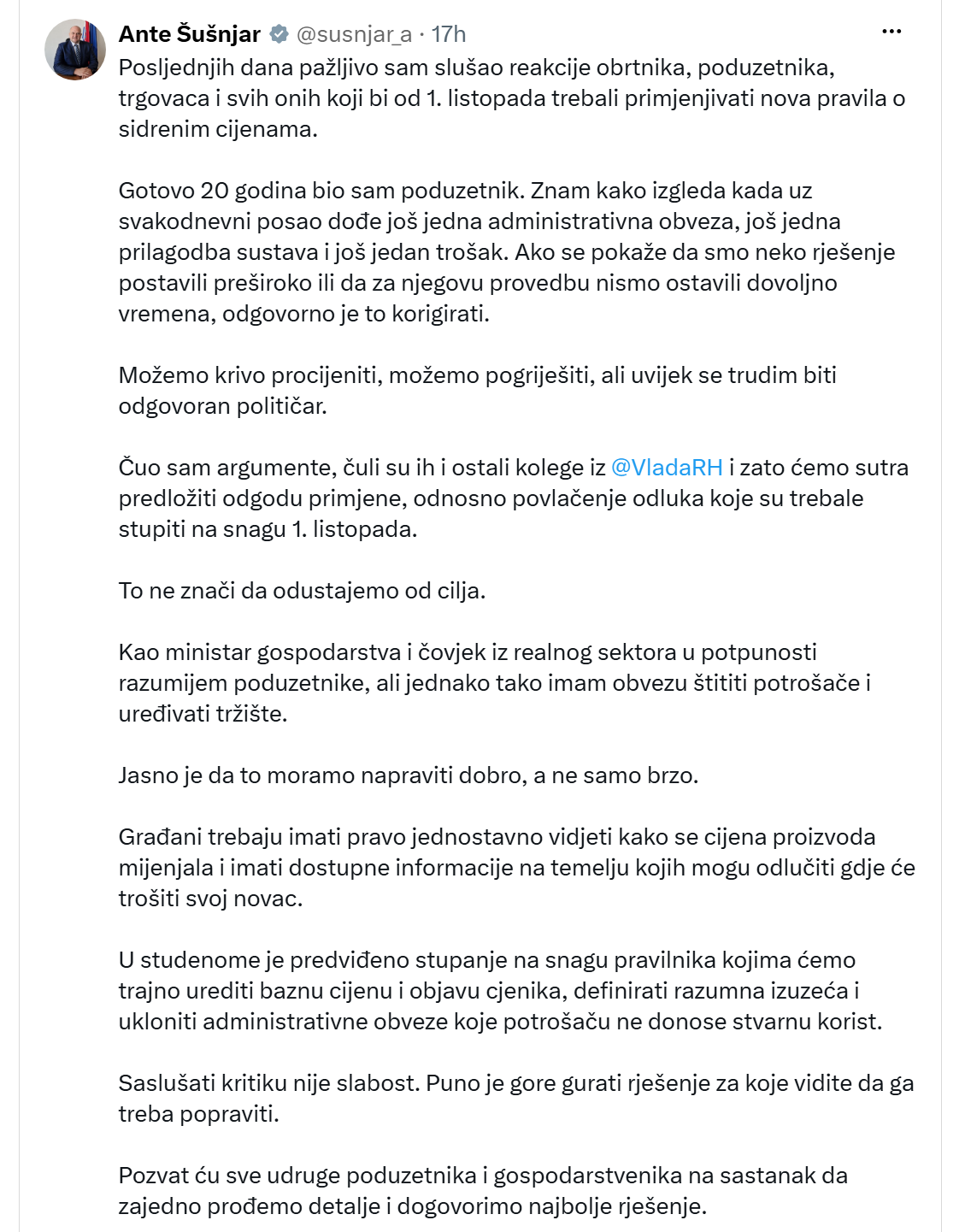 Odgoda obveze iskazivanja sidrenih cijena