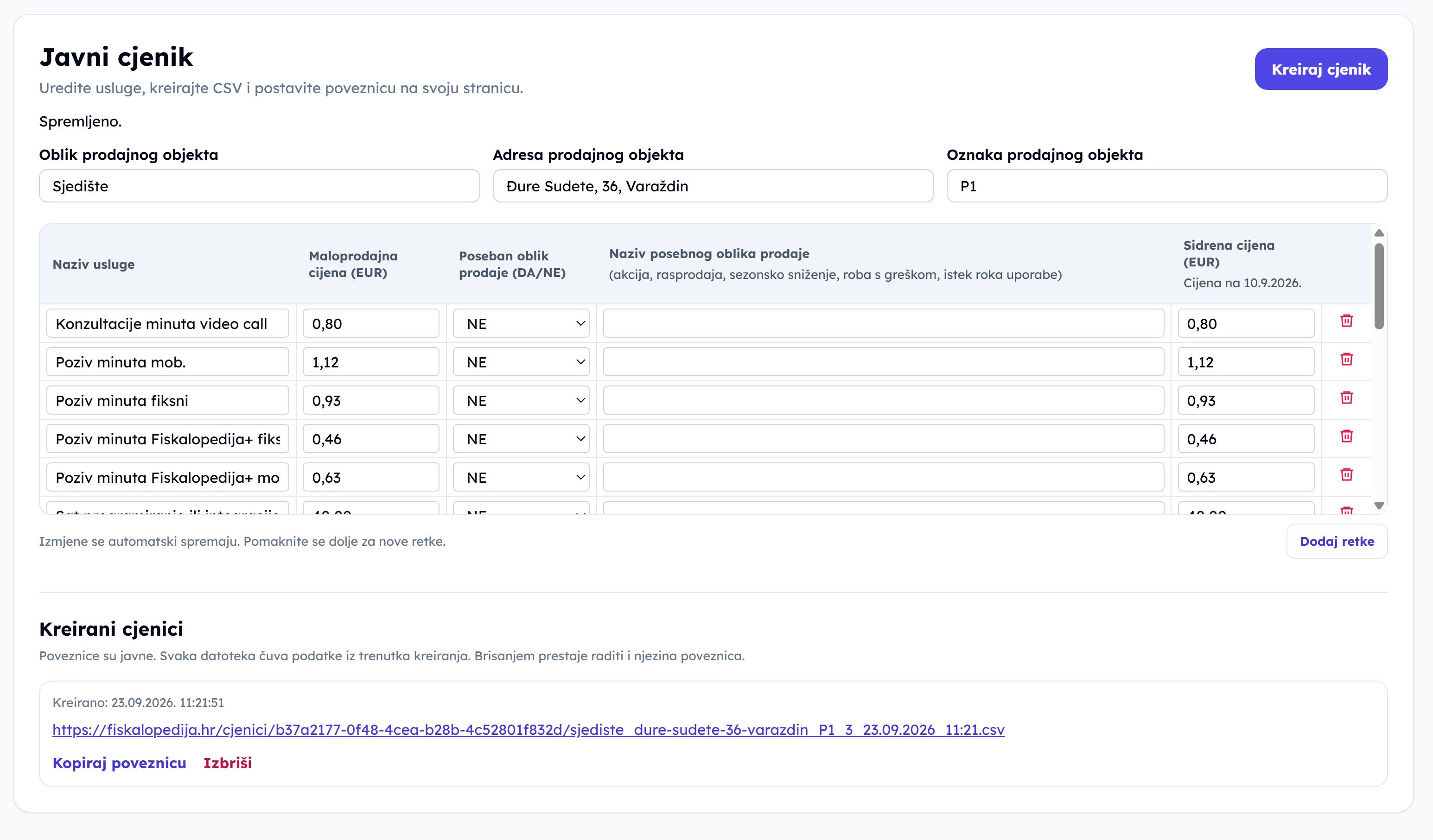 Generator CSV cjenika za web stranicu