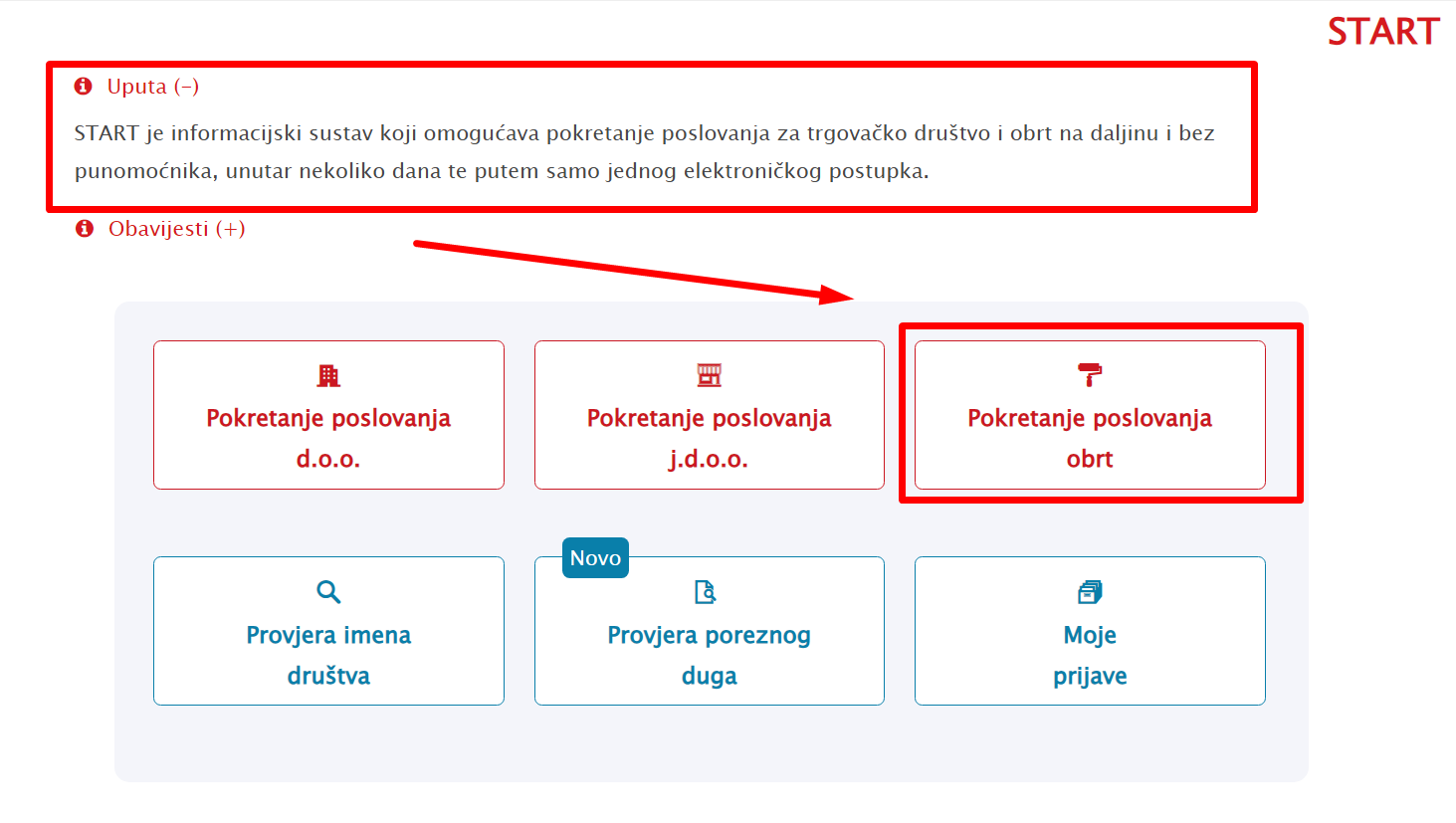 Odaberite pokretanje poslovanja obrta