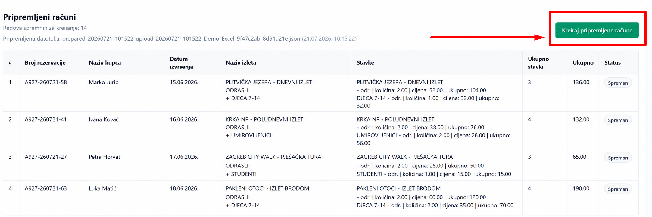 Program za izradu računa iz Excel podataka