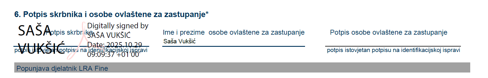 Potpisani zahtjev za izdavanje certifikata