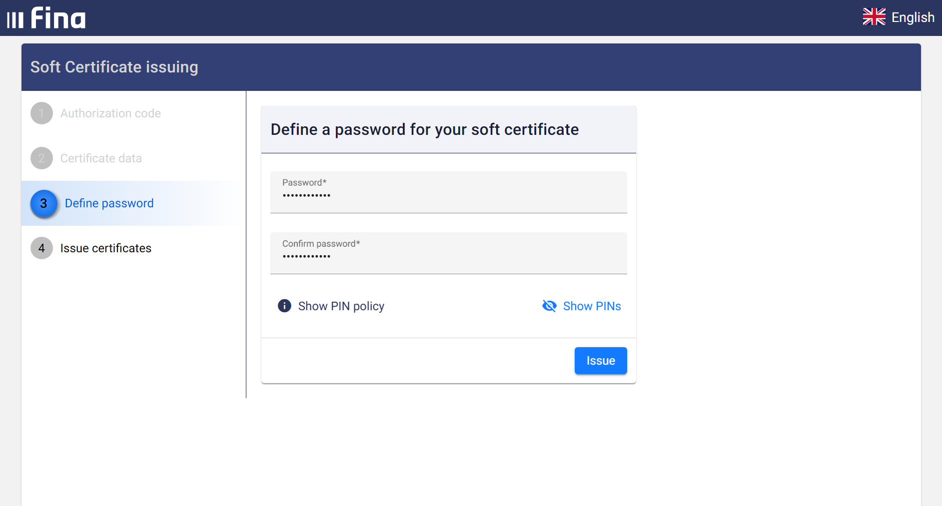 Definiranje lozinke certifikata