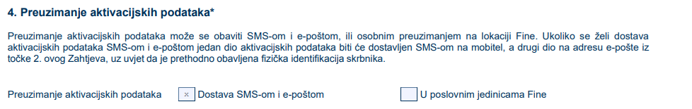 Preuzimanje aktivacijskih podataka za fiskalni certifikat