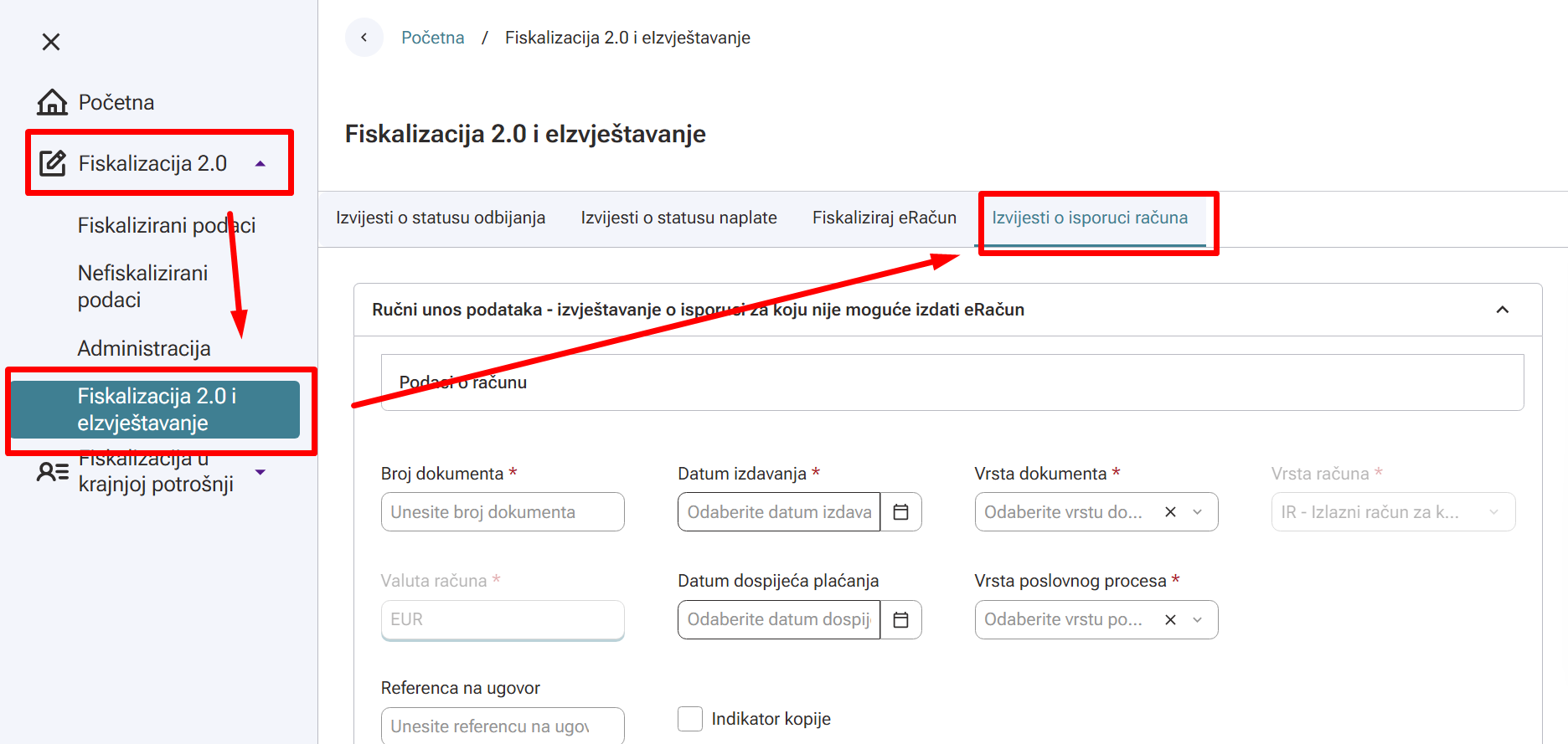 eIzvještavanje - nemogućnost isporuke eRačuna
