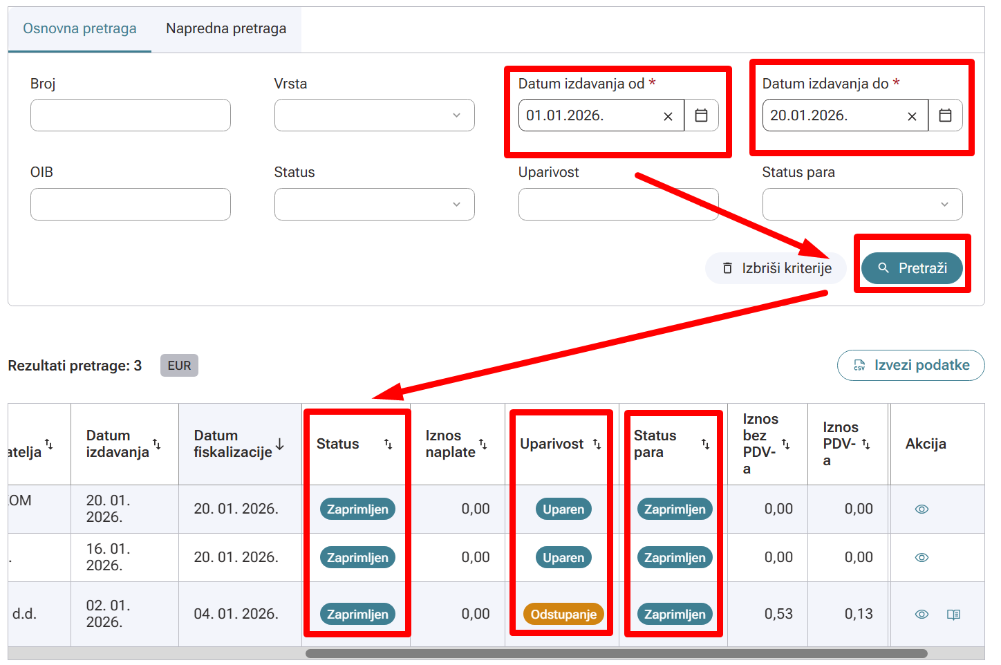 Provjera statusa eRačuna
