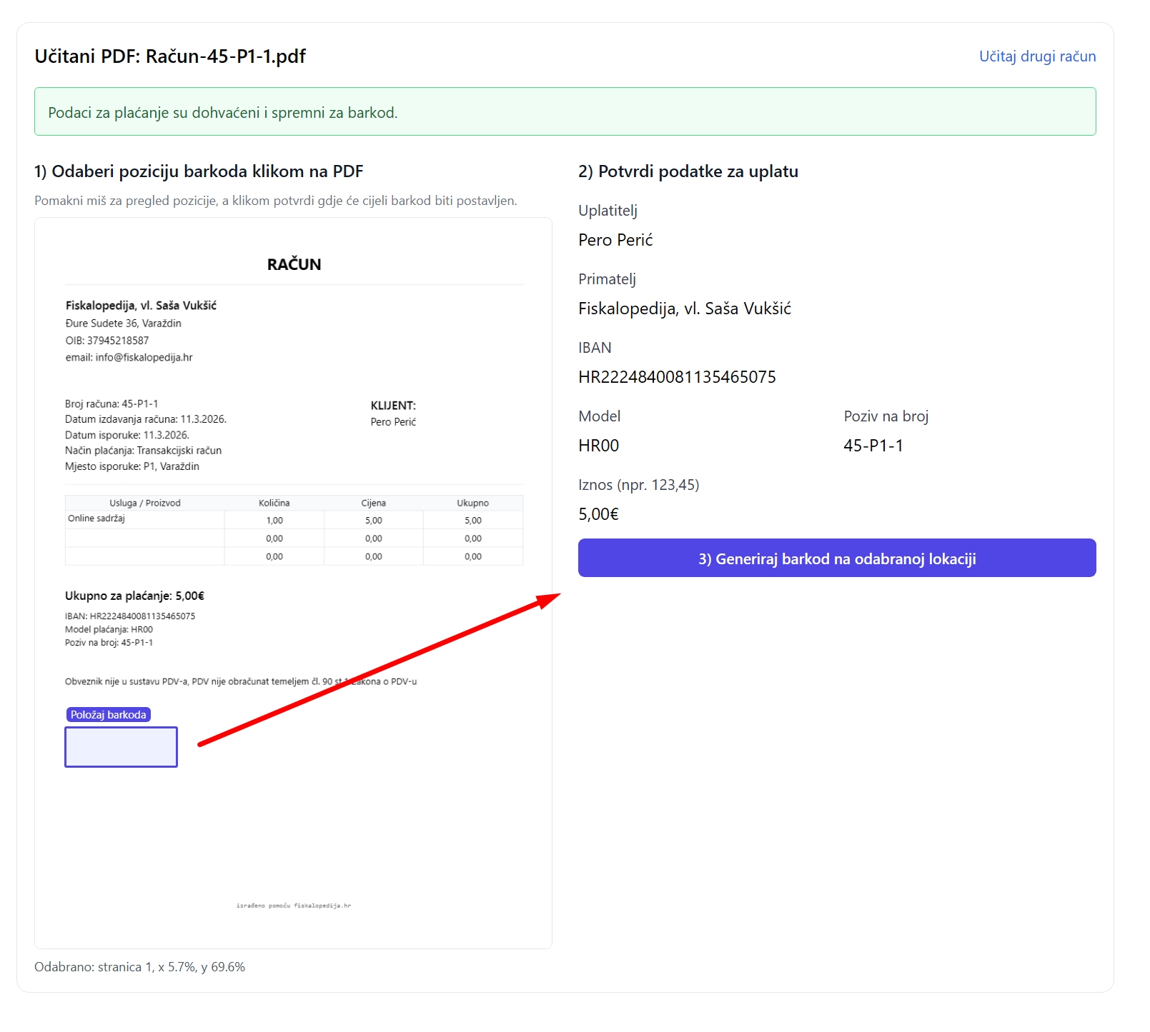 DOdavanje barkoda za plaćanje na postojeći račun