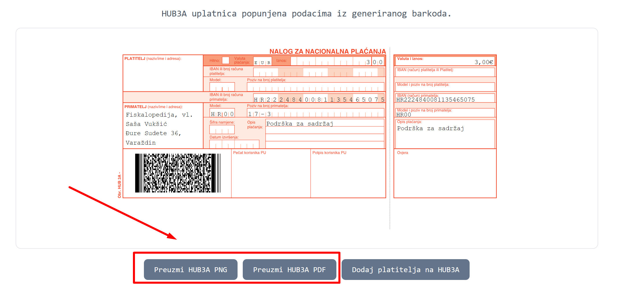 Preuzimanje HUB3A uplatnice