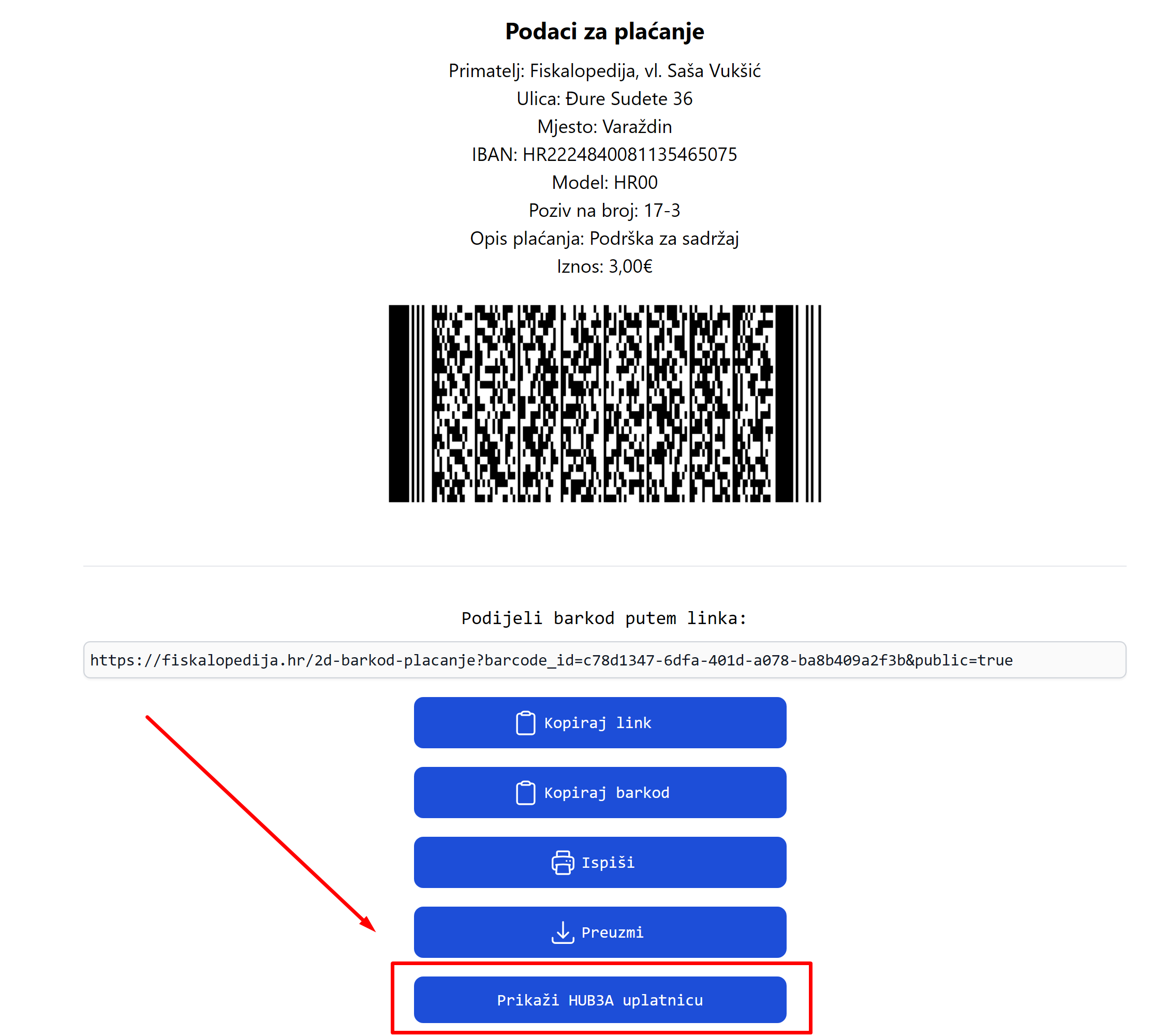 Prikaz HUB3A uplatnice