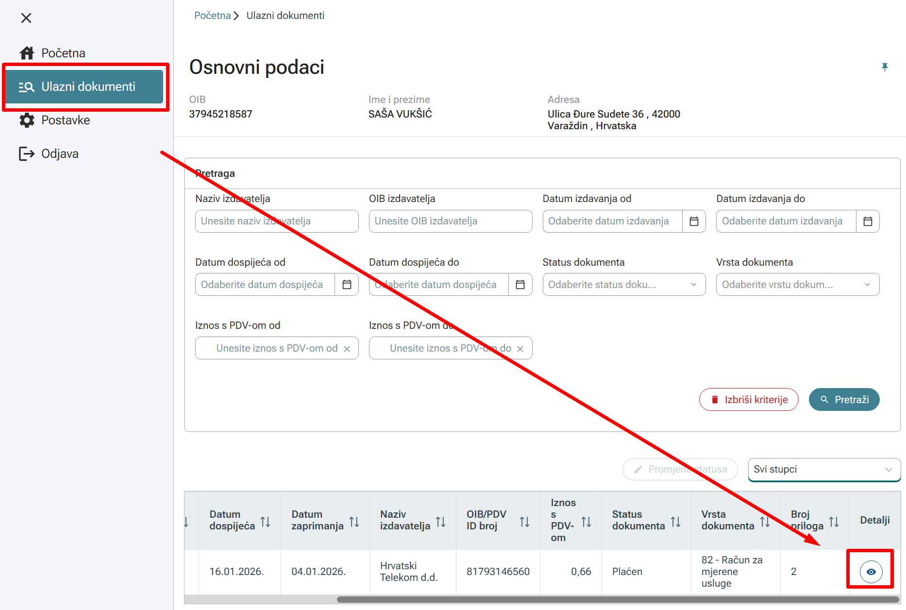 Detalji ulaznog eRačuna kroz Mikroeračun aplikaciju