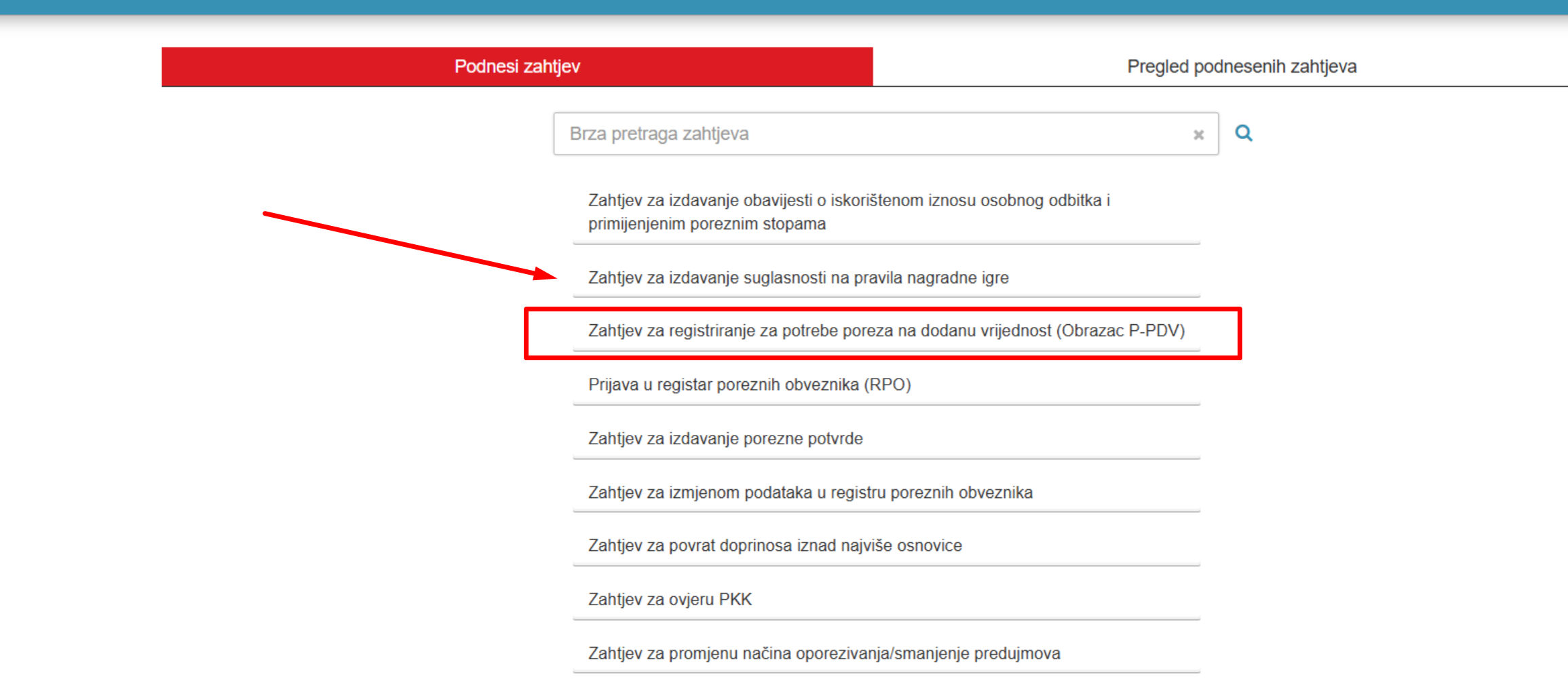 Podnošenje zahtjeva za PDV ID broj