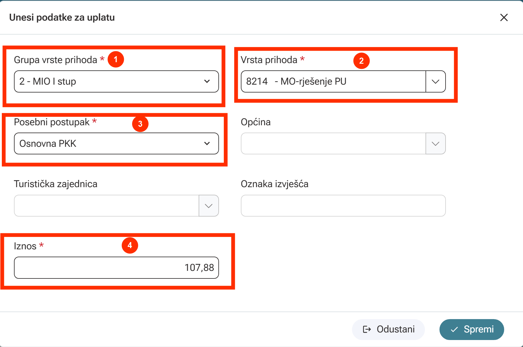 Upis podataka za plaćanje