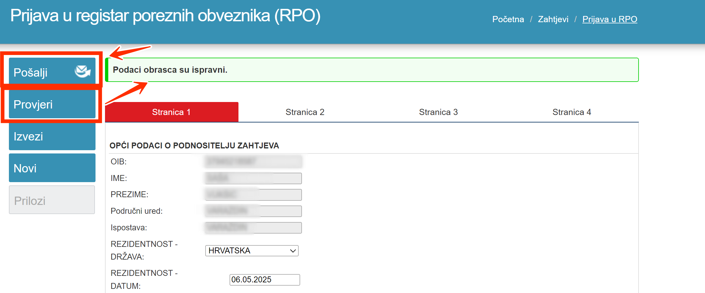 Slanje RPO zahtjeva