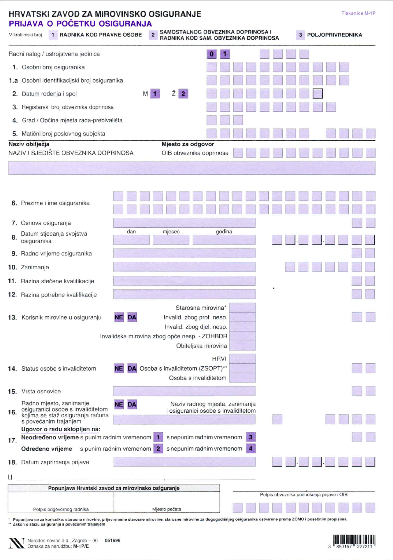 M1-P tiskanica uputa za popunjavanje