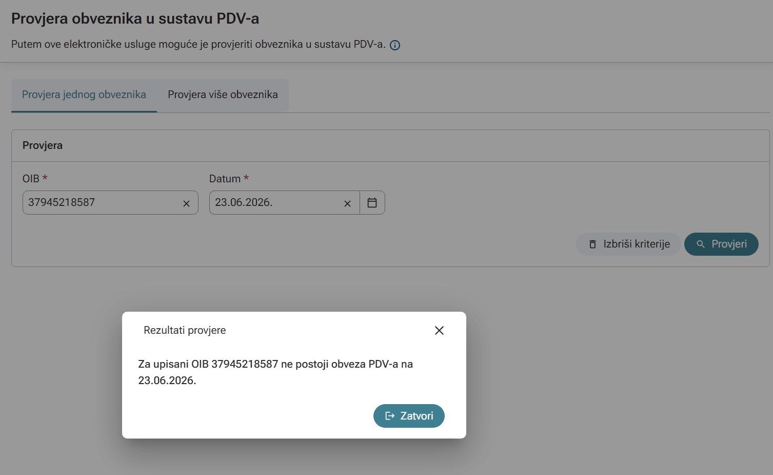 ePorezna - upis oib-a obveznika pdv-a
